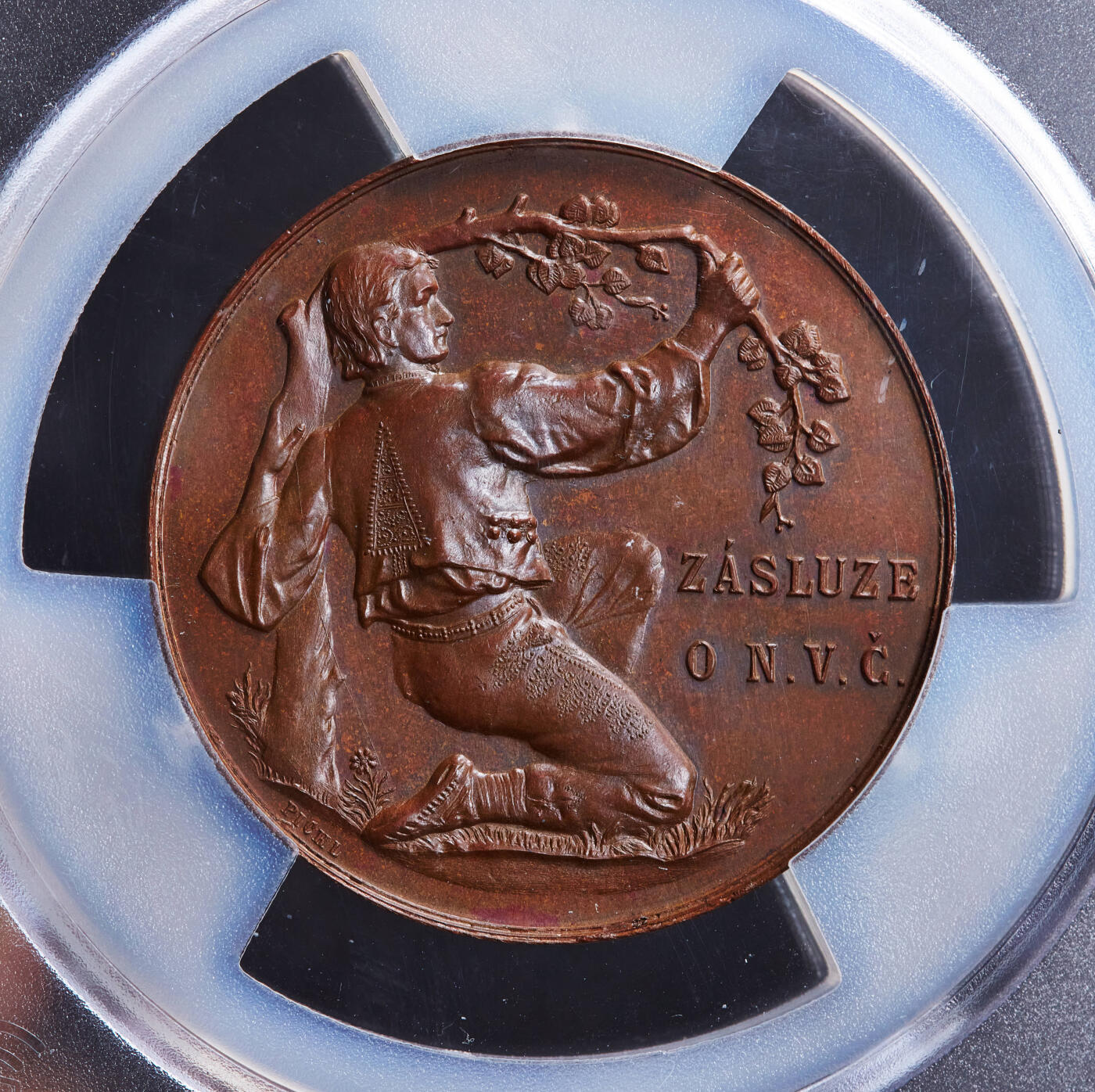 【俄甄集藏】“万象更新、马呈祥瑞”迎新春俄甄精品场-2026年(047)01-21 星期三 晚 19:30 全场包邮 捷克斯洛伐克1895年民族学院博览会纪念大铜章，PCGS SP65，巧克力包浆，顶级状态，唯一冠军分，直径：55mm