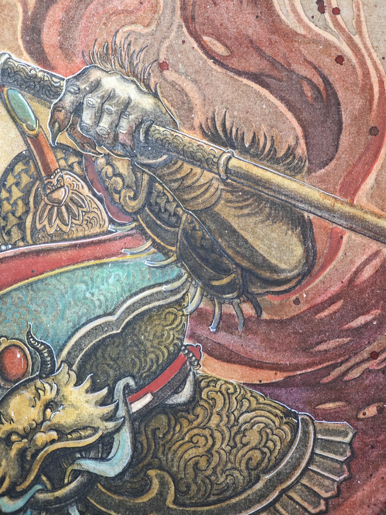 白泽拍卖卡牌手绘专场第31期（岁寒知松柏 春意已可期） 2025 刘晓明手绘画 大圣 尺寸：29.4cm*41.7cm  刘晓明钤印