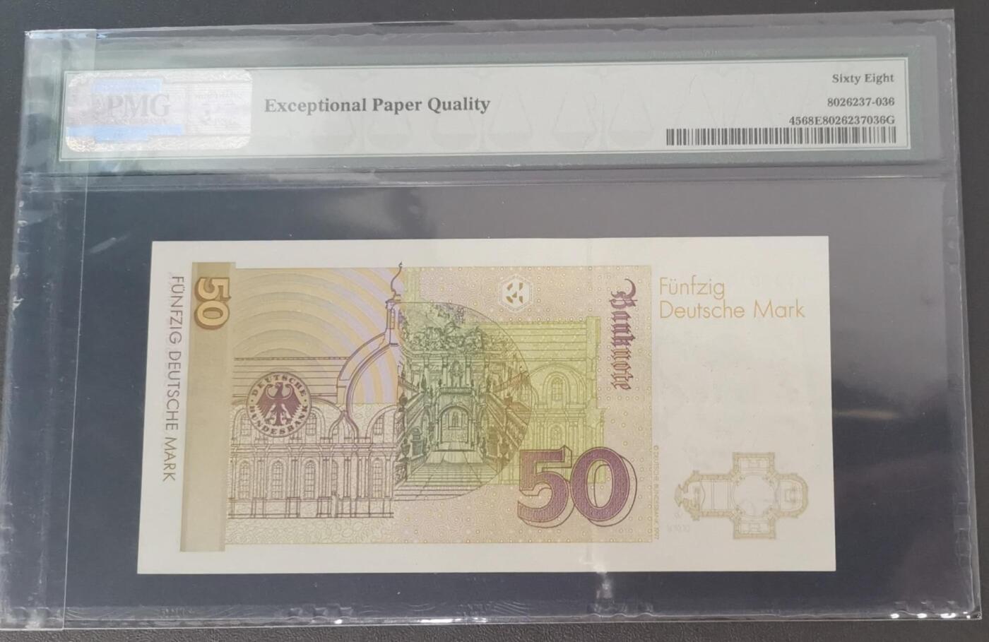 《艾美收藏》第229期-1.18周日外币荟萃 德国1996年50马克PMG68E亚军分无4 冠军69分仅5张 建筑师约翰·巴塔萨·纽曼