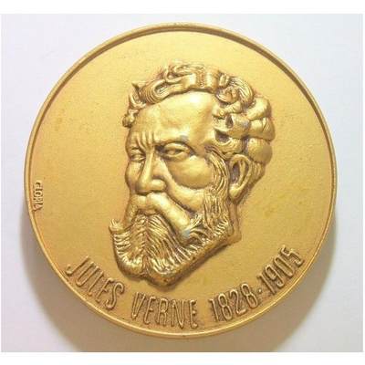 【艺术】法国艺术大章1905年 科幻大文豪凡尔纳 高浮雕精制超大镀金章 带原盒 68MM 154克 - 【艺术】法国艺术大章1905年 科幻大文豪凡尔纳 高浮雕精制超大镀金章 带原盒 68MM 154克