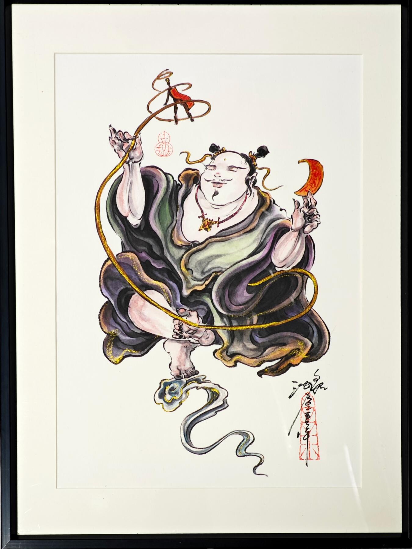 白泽拍卖卡牌手绘专场第31期（岁寒知松柏 春意已可期） 2025 启读文化 沈鑫限量微喷版画 封神 惧留孙  尺寸：26.5cm*38cm 已装裱 +收藏证书 描金  沈鑫亲签