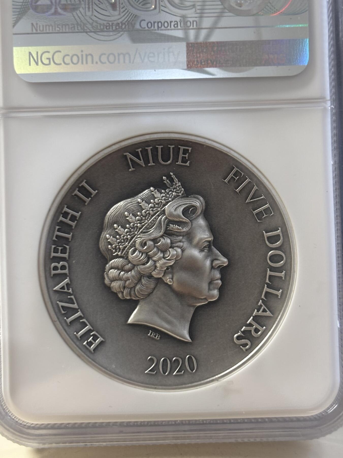 第188期拍卖 纽埃2019年中国齐天大圣2盎司高浮雕镀金纪念银币NGC-MS70无原盒证书，999银，发行500枚