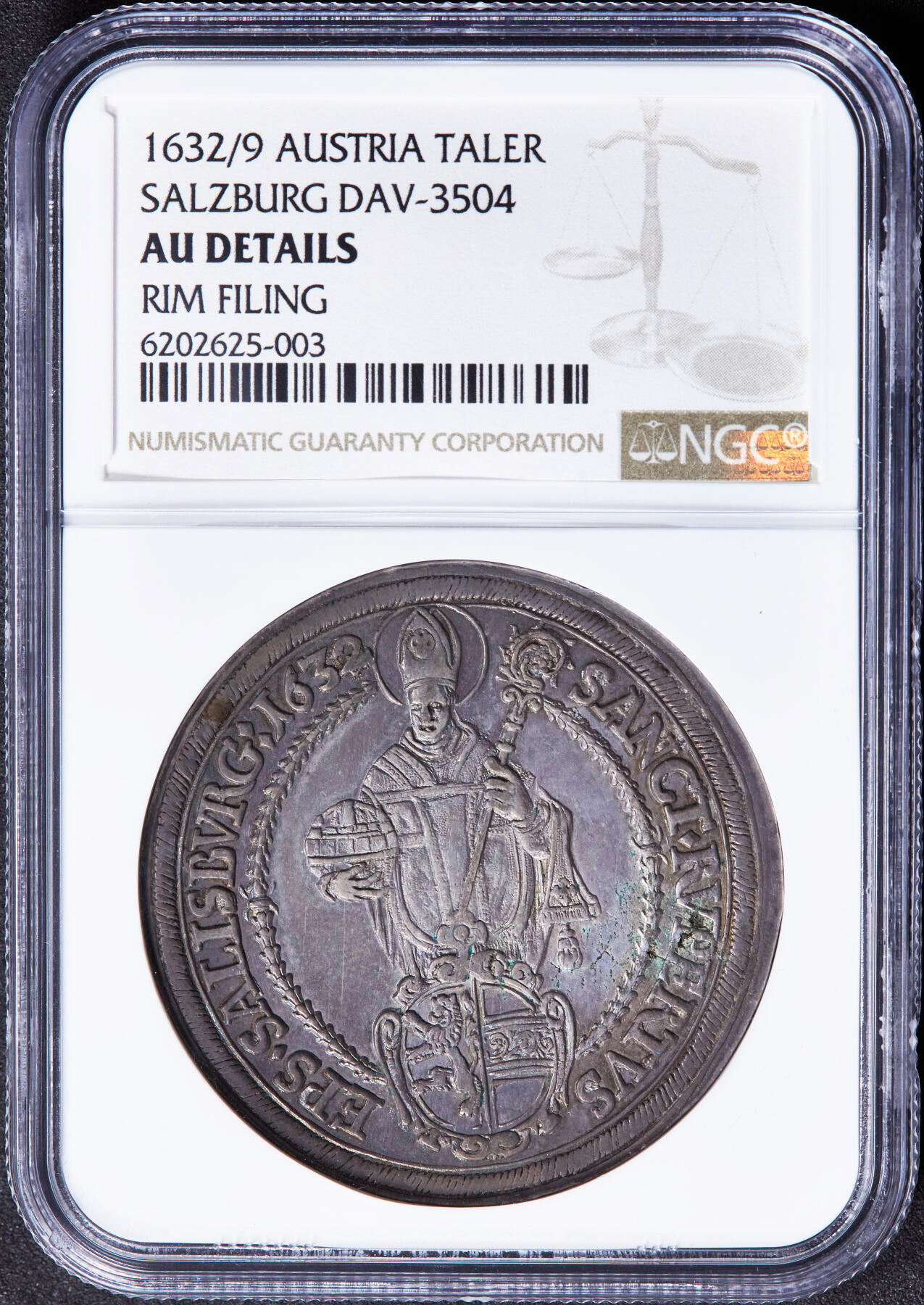 【俄甄集藏】“万象更新、马呈祥瑞”迎新春俄甄精品场-2026年(047)01-21 星期三 晚 19:30 全场包邮 神圣罗马帝国-奥地利萨尔茨堡主教区1632年骑字版1泰勒大银币，NGC AUD，原味五彩酱彩老包浆，味道一流