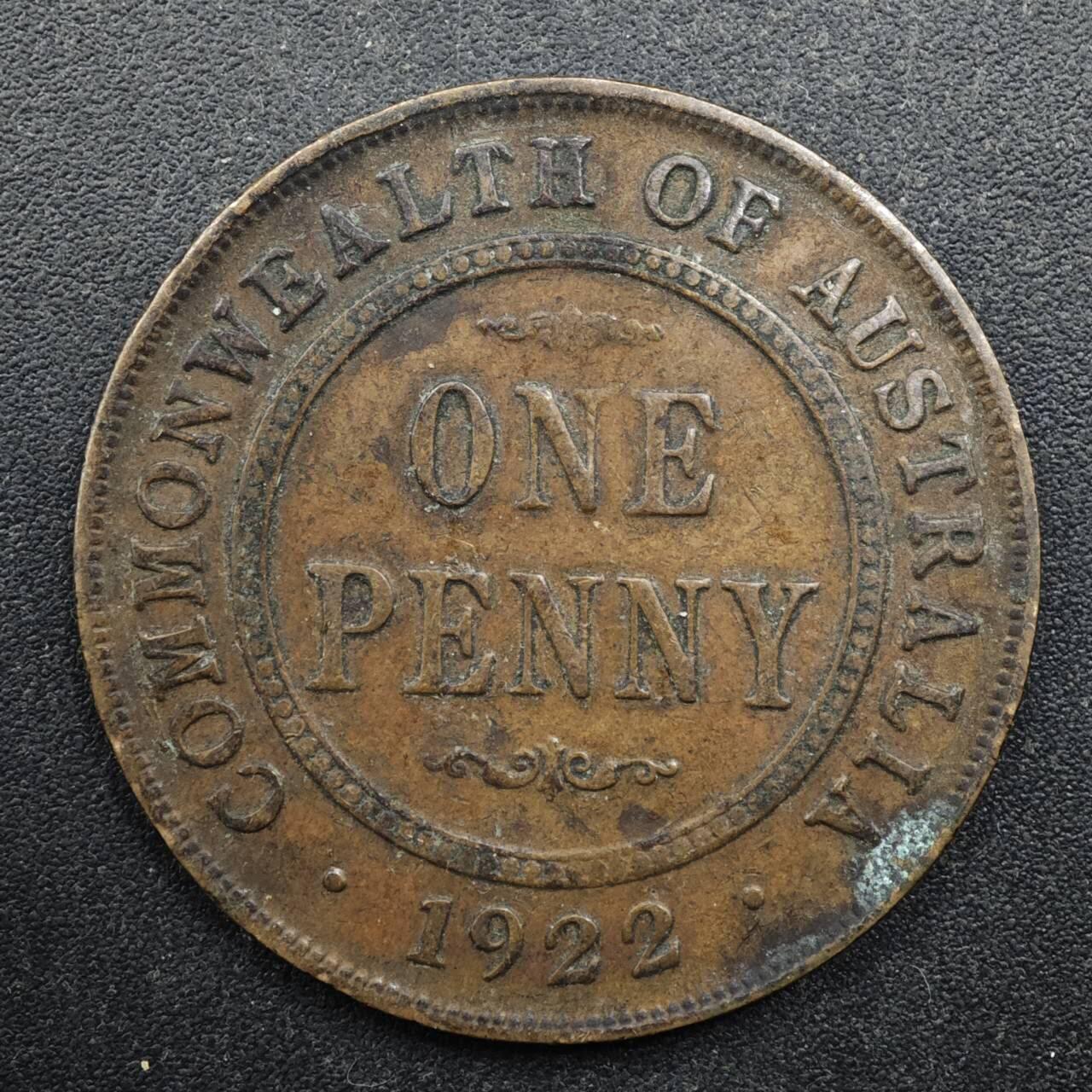 【淘币小摊】实时拍第八百四十九拍   散币银币场   满百包邮可预留二周 每周一统一发货   澳大利亚1922年乔治五世1便士铜币