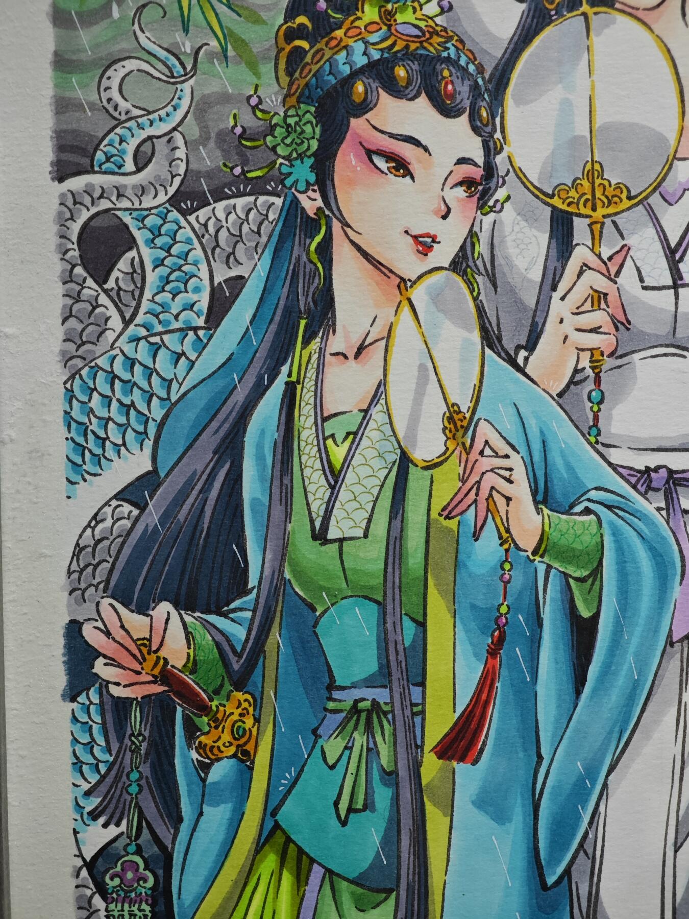 白泽拍卖卡牌手绘专场第31期（岁寒知松柏 春意已可期） 2025 李尊奇手绘画 白蛇传游湖借伞 已装裱 尺寸：内23.5cm*35.8cm 外30cm*42cm  李尊奇亲签