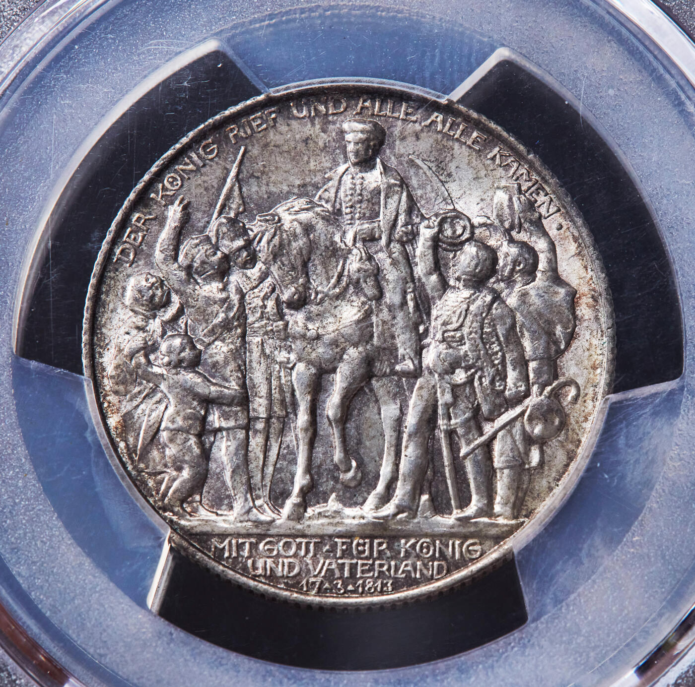 【俄甄集藏】“万象更新、马呈祥瑞”迎新春俄甄精品场-2026年(047)01-21 星期三 晚 19:30 全场包邮 德国普鲁士1913年A版反法战争胜利百年2马克银币，PCGS MS65，黄油彩转光品相，顶级状态