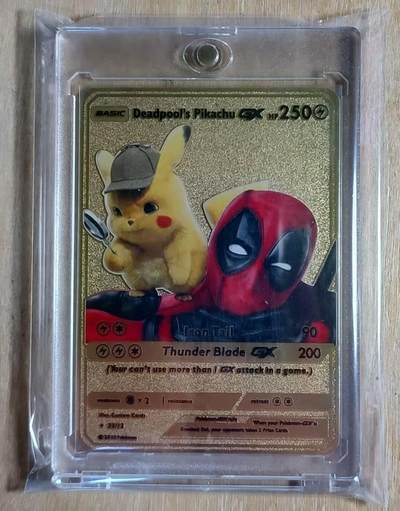 满200包邮！！龙虎卡牌-七二场（满200元包邮，无佣金，每周六结拍，欢迎送拍） - 金属卡 死侍和皮卡丘联动金属卡 (含磁吸卡砖)