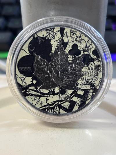 第188期拍卖 - 加拿大2017枫叶黑金帝国钌化骷髅1盎司黑钌银币，999银钌化，发行200枚