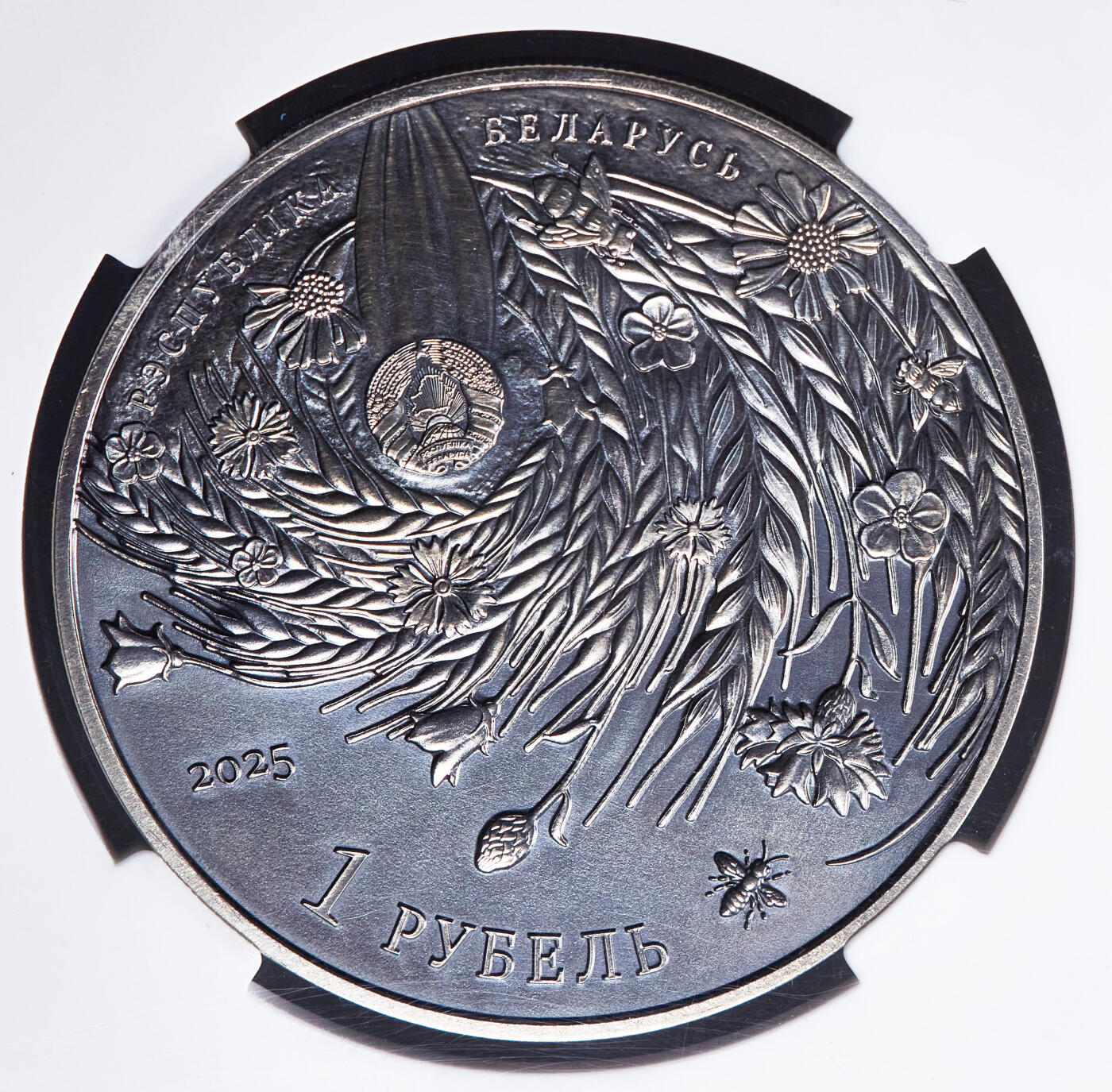 【俄甄集藏】“万象更新、马呈祥瑞”迎新春俄甄精品场-2026年(047)01-21 星期三 晚 19:30 全场包邮 白俄罗斯2025年纪念世界反法西斯胜利80周年1卢布仿古纪念币，信泰 MS69，热门品种，康乃馨的红色点睛之笔，直径50mm，重57克，发行量5000枚