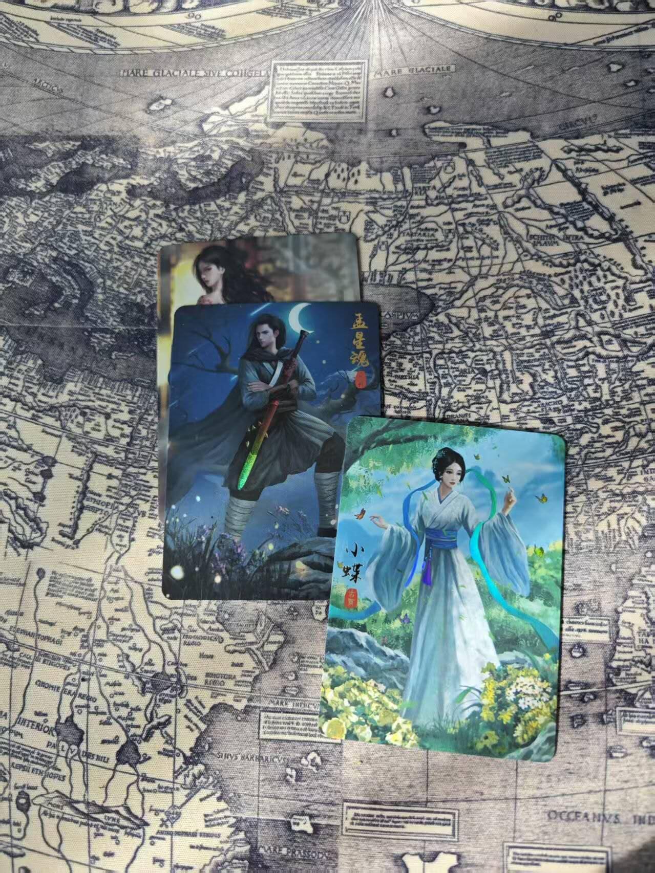 光影卡牌第28期，各家亲签，各家套卡，持续收拍品 流星蝴蝶剑高老大孟星魂小蝶精扣彩闪卡一套3张