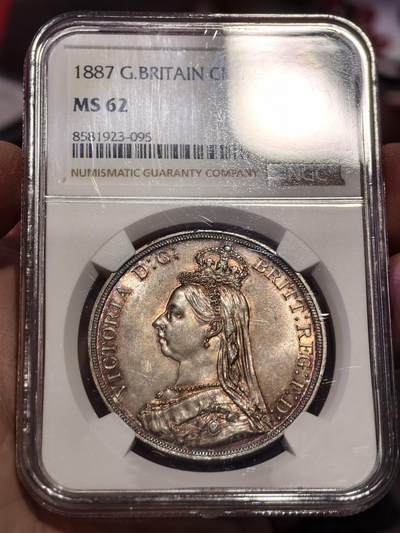 NGC-MS62英国1887年维多利亚女王高冠马剑克朗银币 - NGC-MS62英国1887年维多利亚女王高冠马剑克朗银币