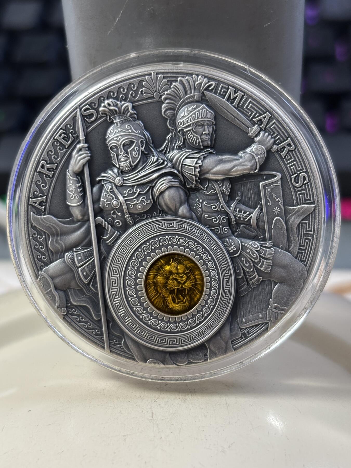 第188期拍卖 纽埃2021年战神阿瑞斯和马尔斯2盎司纪念，999银，发行500枚