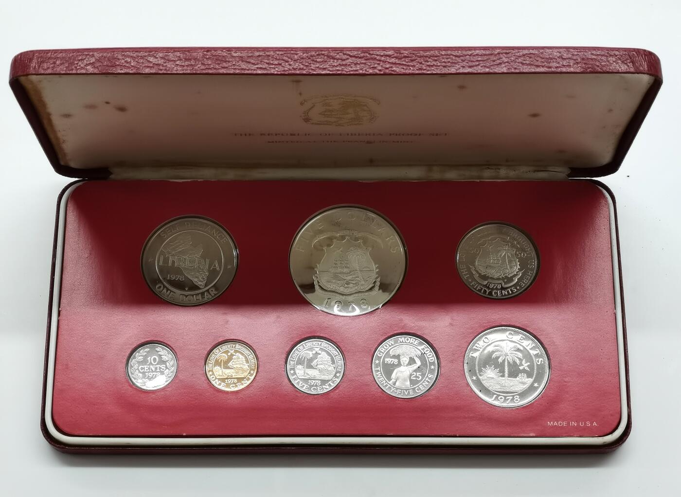 博洋堂世界钱币拍卖第157期（全场包邮） 利比里亚1978年精制套币PS，原盒证