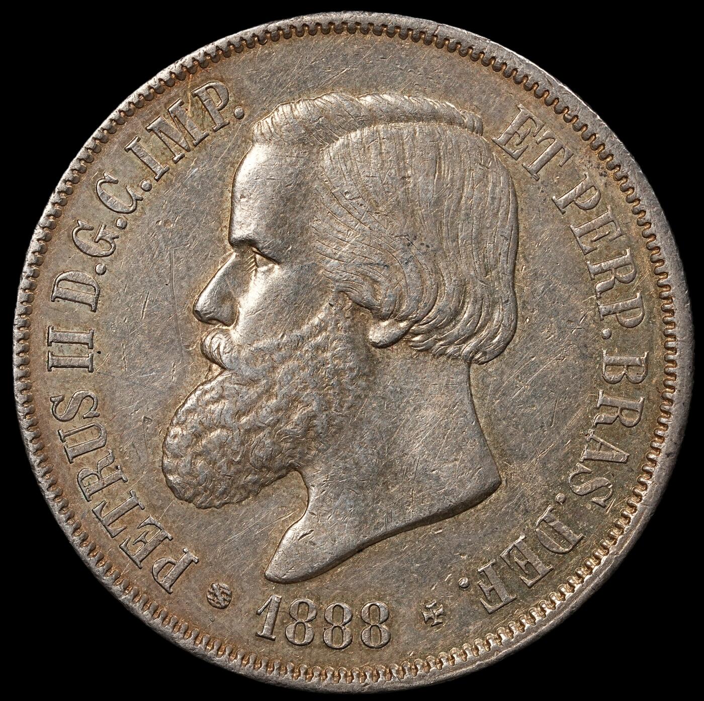 修遠堂世界钱币第101期  1888年巴西帝国2000 雷斯（2000 REIS）大银币，25.56g，含银91.7%