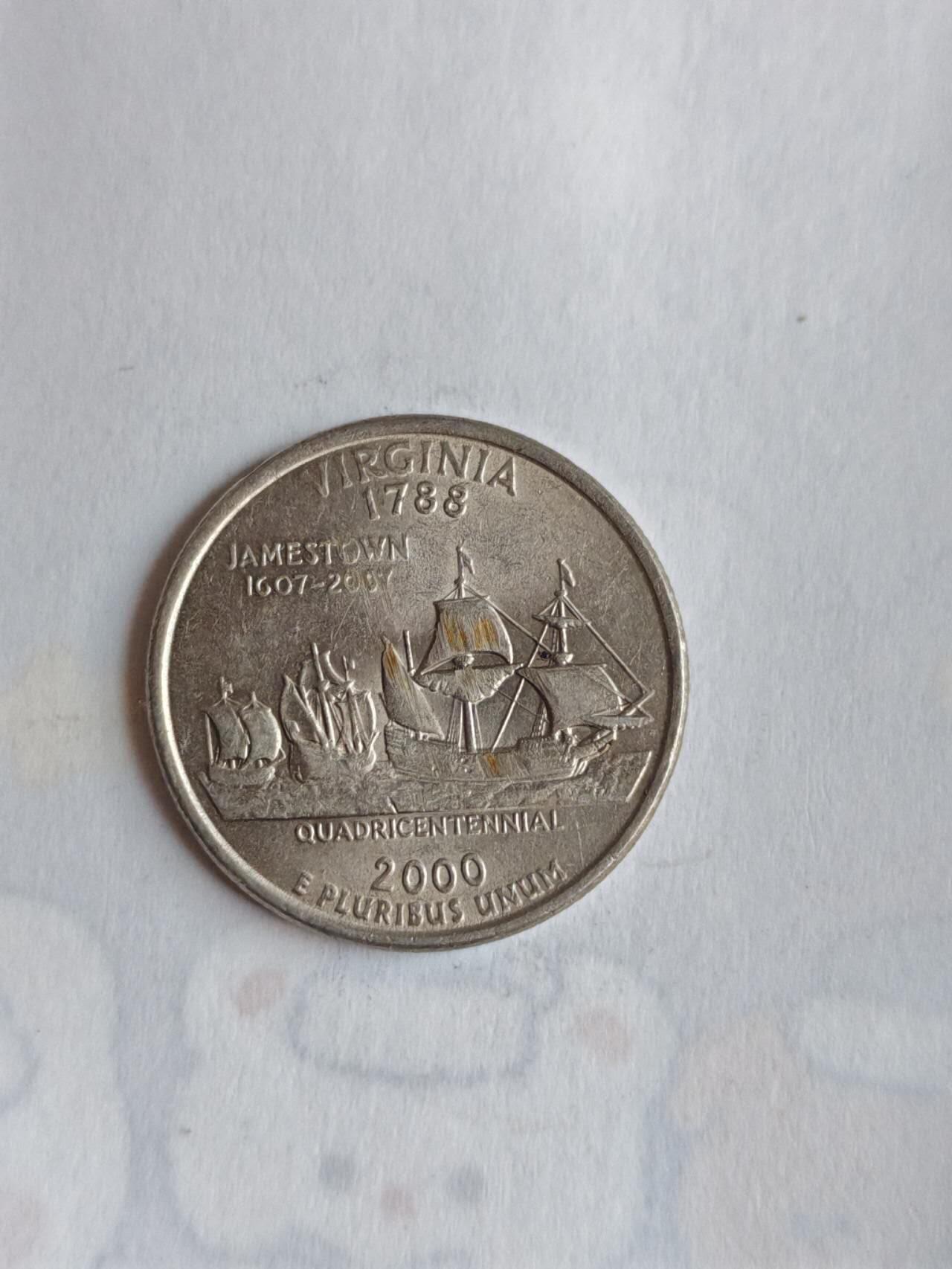 外国硬币 美国1999年启动50州纪念25分币计划，每年发行5枚代表不同州的纪念币