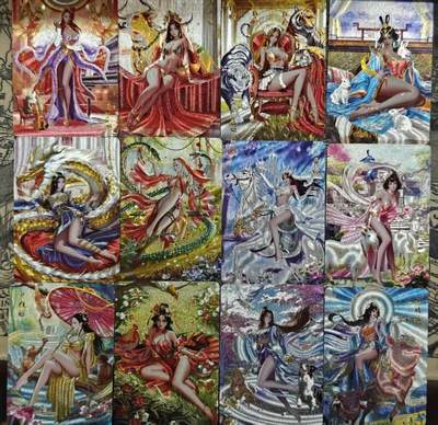 满200包邮！！龙虎卡牌-七二场（满200元包邮，无佣金，每周六结拍，欢迎送拍） - 半粗12张 百里 十二生肖姬一套 (清凉版)