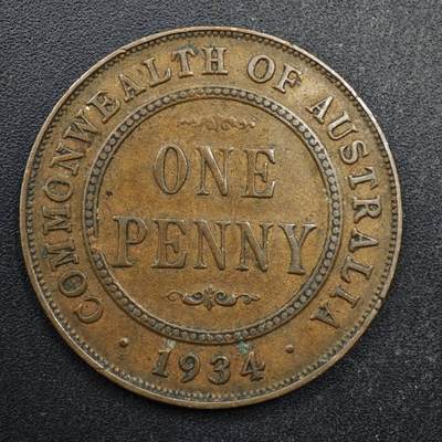 【淘币小摊】实时拍第八百四十九拍   散币银币场   满百包邮可预留二周 每周一统一发货   - 澳大利亚1934年乔治五世1便士铜币