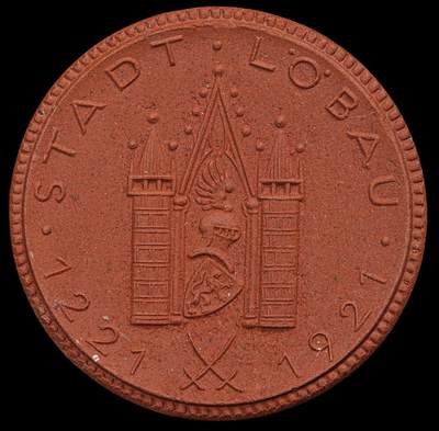 修遠堂世界钱币第101期 -  1921年德国紧急时期洛鲍（Lobau）地区纪念性应急陶瓷货币（纪念洛鲍建城 700 周年），42.78mm，11.63g，完全未流通