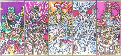 满200包邮！！龙虎卡牌-七二场（满200元包邮，无佣金，每周六结拍，欢迎送拍） - A6手绘版画5张 万享 罗琛 - 三国五虎将 一套