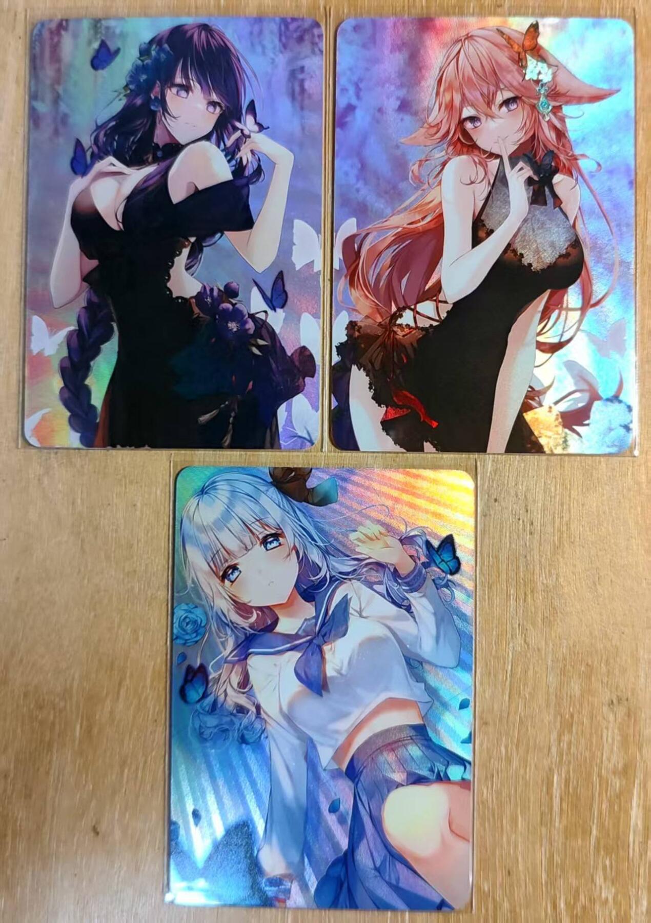 满200包邮！！龙虎卡牌-七二场（满200元包邮，无佣金，每周六结拍，欢迎送拍） 折光彩闪3张 原神卡牌-八重神子+雷电 学生妹妹