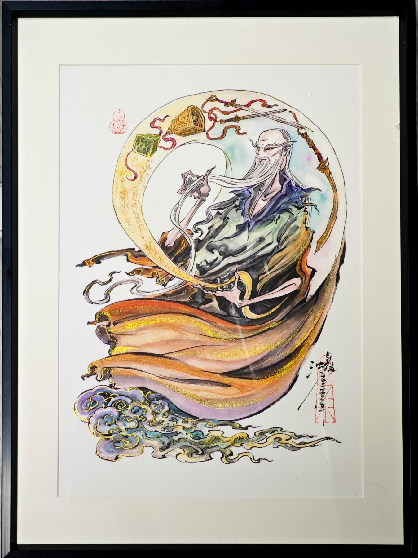 白泽拍卖卡牌手绘专场第31期（岁寒知松柏 春意已可期） 2025 启读文化 沈鑫限量微喷版画 广成子  尺寸：26.5cm*38cm 已装裱  描金 无收藏证书  沈鑫亲签