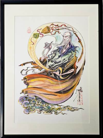 白泽拍卖卡牌手绘专场第31期（岁寒知松柏 春意已可期） - 2025 启读文化 沈鑫限量微喷版画 广成子  尺寸：26.5cm*38cm 已装裱  描金 无收藏证书  沈鑫亲签