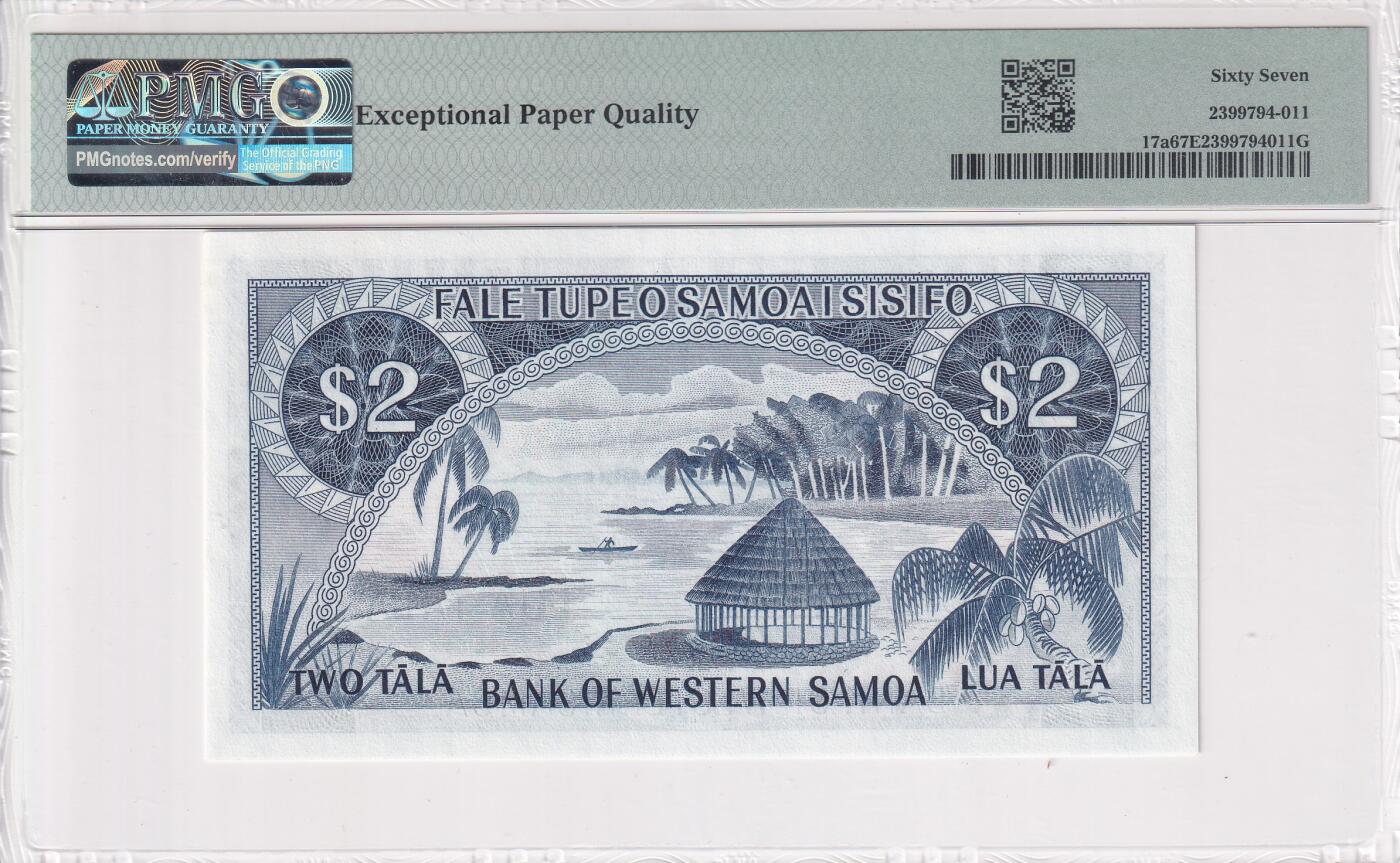【礼羽收藏】🌏世界钱币拍卖第121期 PMG67 大洋洲 西萨摩亚 1967年 2塔拉 百位小号142号