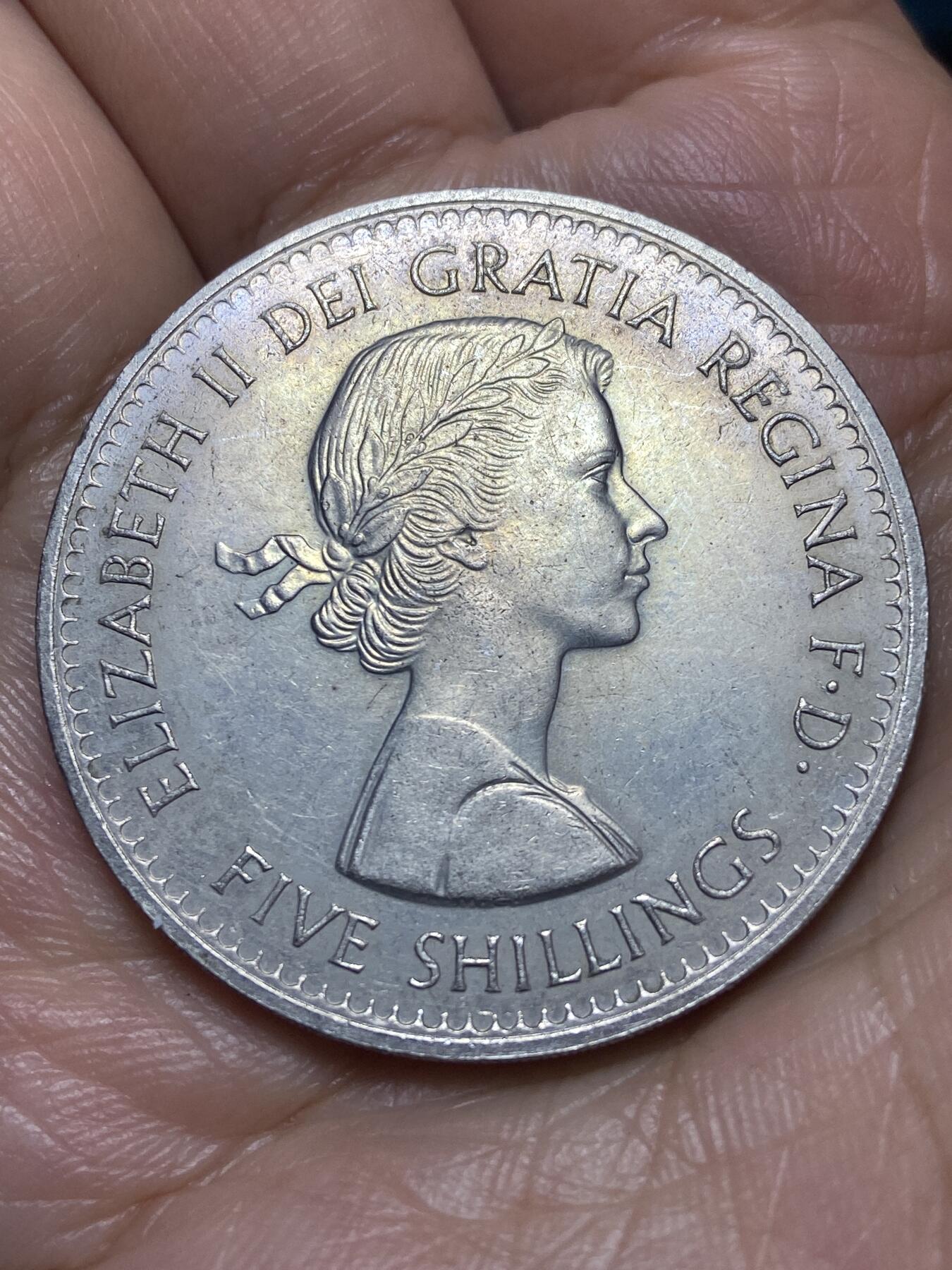 2026年第九场(总第一百七十八场）外国好品散币场(免佣金) 英国🇬🇧1960年5先令克朗型大币(伊丽莎白二世青年桂冠，纽约英国博览会纪念币)