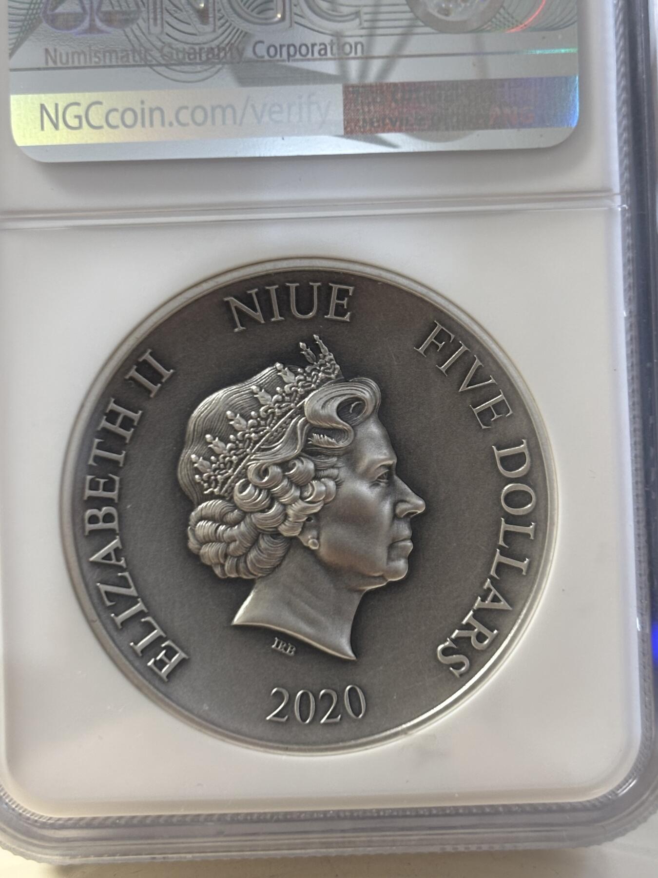 第188期拍卖 纽埃2019年中国齐天大圣2盎司高浮雕镀金纪念银币NGC-MS70无原盒证书，999银，发行500枚