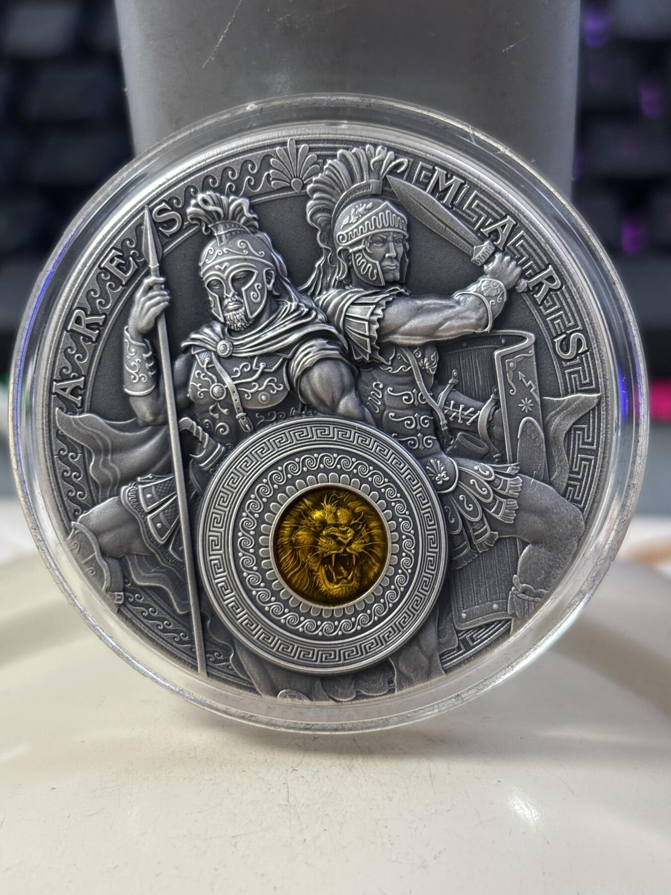 第188期拍卖 纽埃2021年战神阿瑞斯和马尔斯2盎司纪念，999银，发行500枚