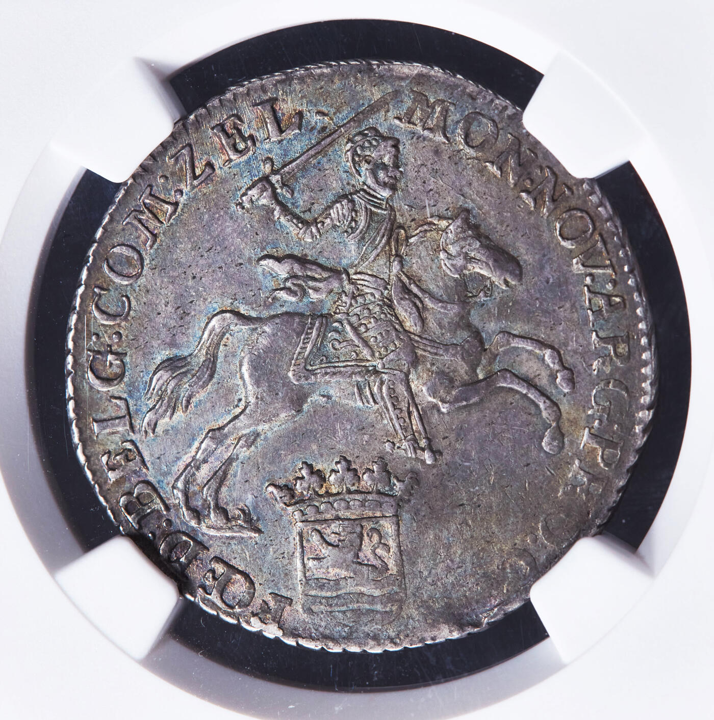 【俄甄集藏】“万象更新、马呈祥瑞”迎新春俄甄精品场-2026年(047)01-21 星期三 晚 19:30 全场包邮 荷兰1792年泽兰省马剑1/2杜卡特银币，NGC AUD，五彩酱彩老包浆，味道一流，币面无明显损伤