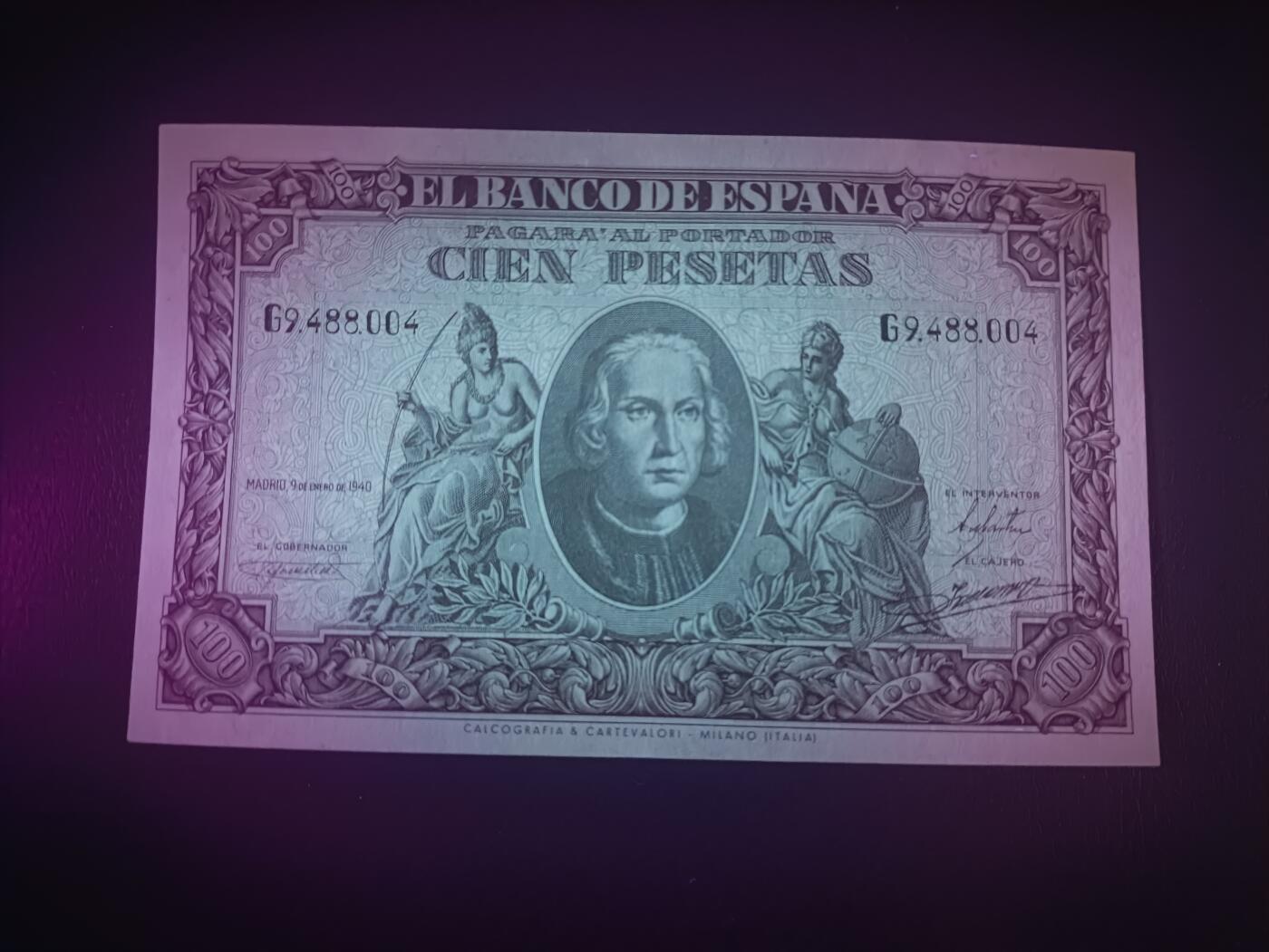 2026一月第三期，总213期 西班牙1940版100比塞塔UNC，哥伦布和国徽，稀有的佛朗哥执政初期品种