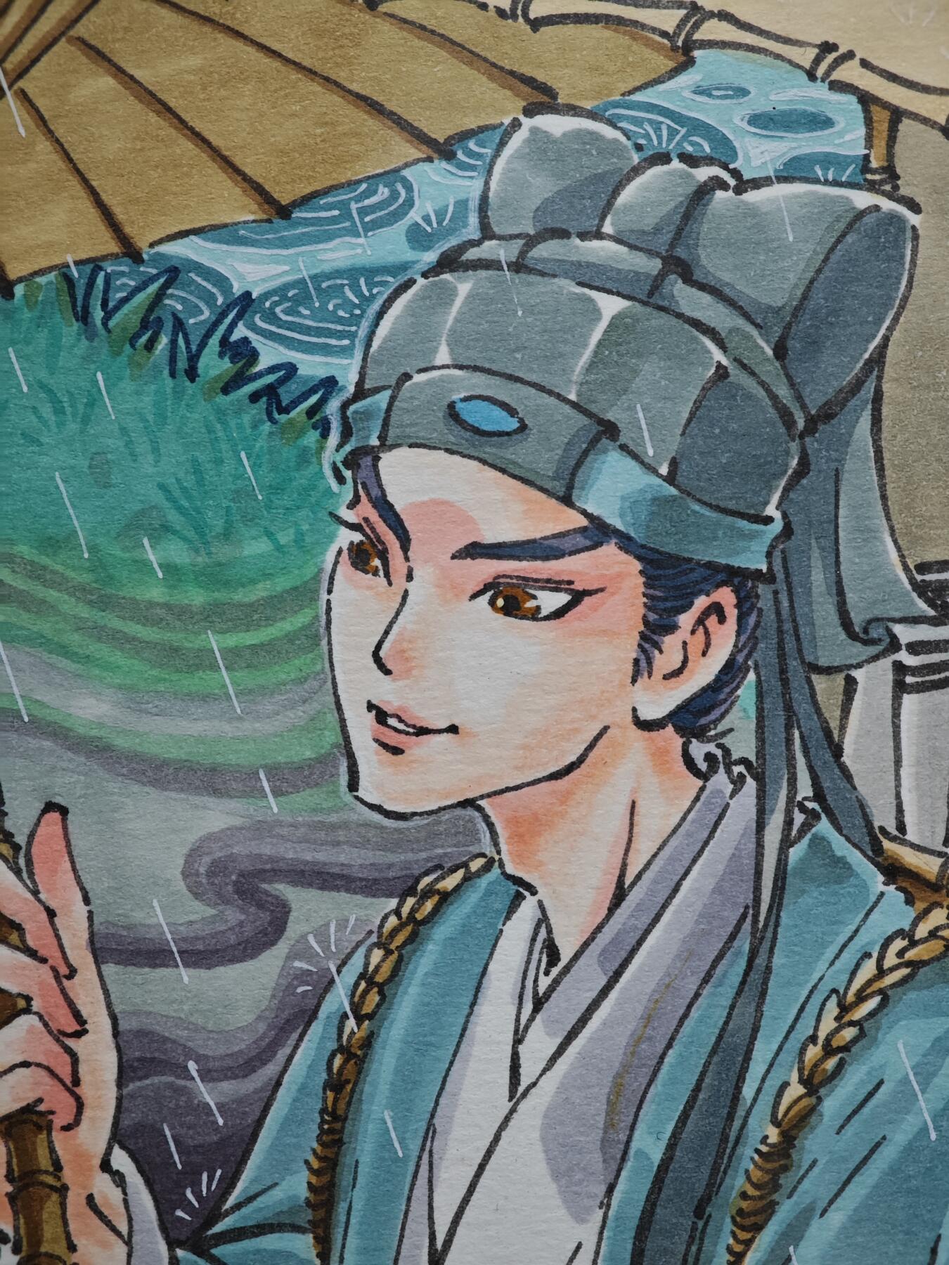 白泽拍卖卡牌手绘专场第31期（岁寒知松柏 春意已可期） 2025 李尊奇手绘画 白蛇传游湖借伞 已装裱 尺寸：内23.5cm*35.8cm 外30cm*42cm  李尊奇亲签