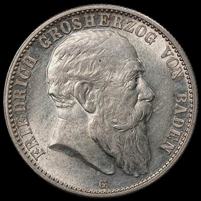 修遠堂世界钱币第101期 - 1907年巴登2马克银币，带光，11.08g，含银90%