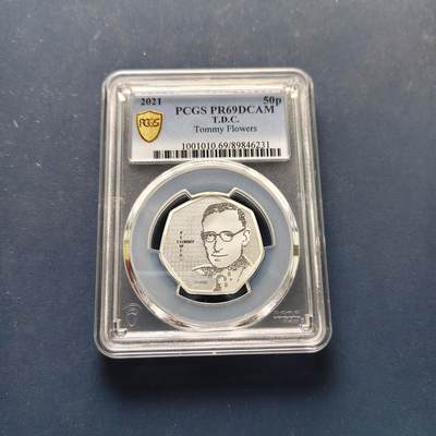 【全场包邮】纯粹捡漏拍495场-持续更新中 - 英属特里斯坦和达库尼亚2011年50便士“秘密战争英雄们”艾伦·图灵精制镀银纪念币-PCGS PR69 DCAM