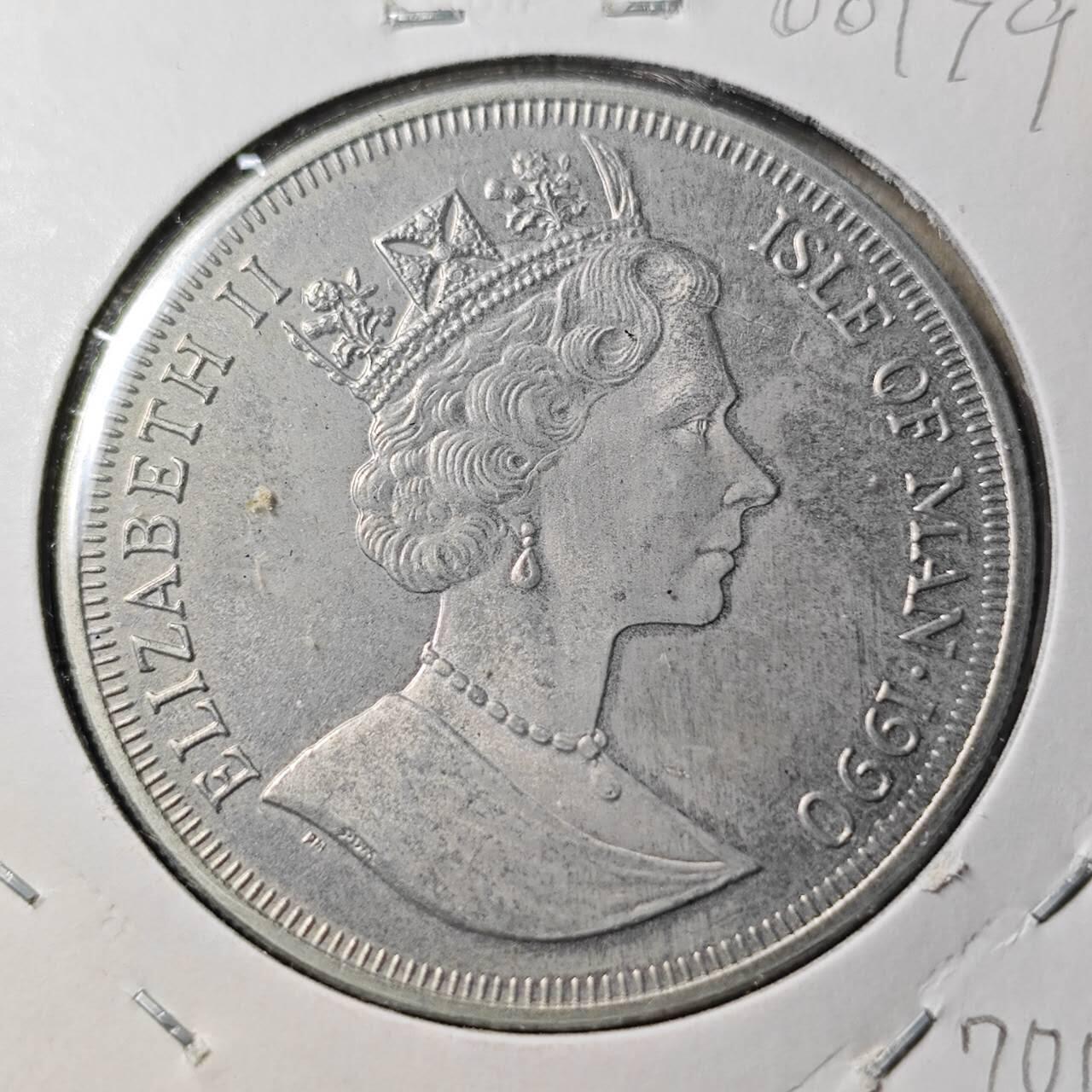 KK钱币收藏小铺  第400期  百期特拍（四拍之四）2月预留时间 周末发货  1990马恩岛1克朗纪念币 丘吉尔纪念