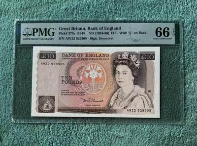 【礼羽收藏】🌏世界钱币拍卖第120期 - 英国D序列 1984-86年10镑 PMG66EPQ 青年女王和南丁格尔 无47尾8 永恒号