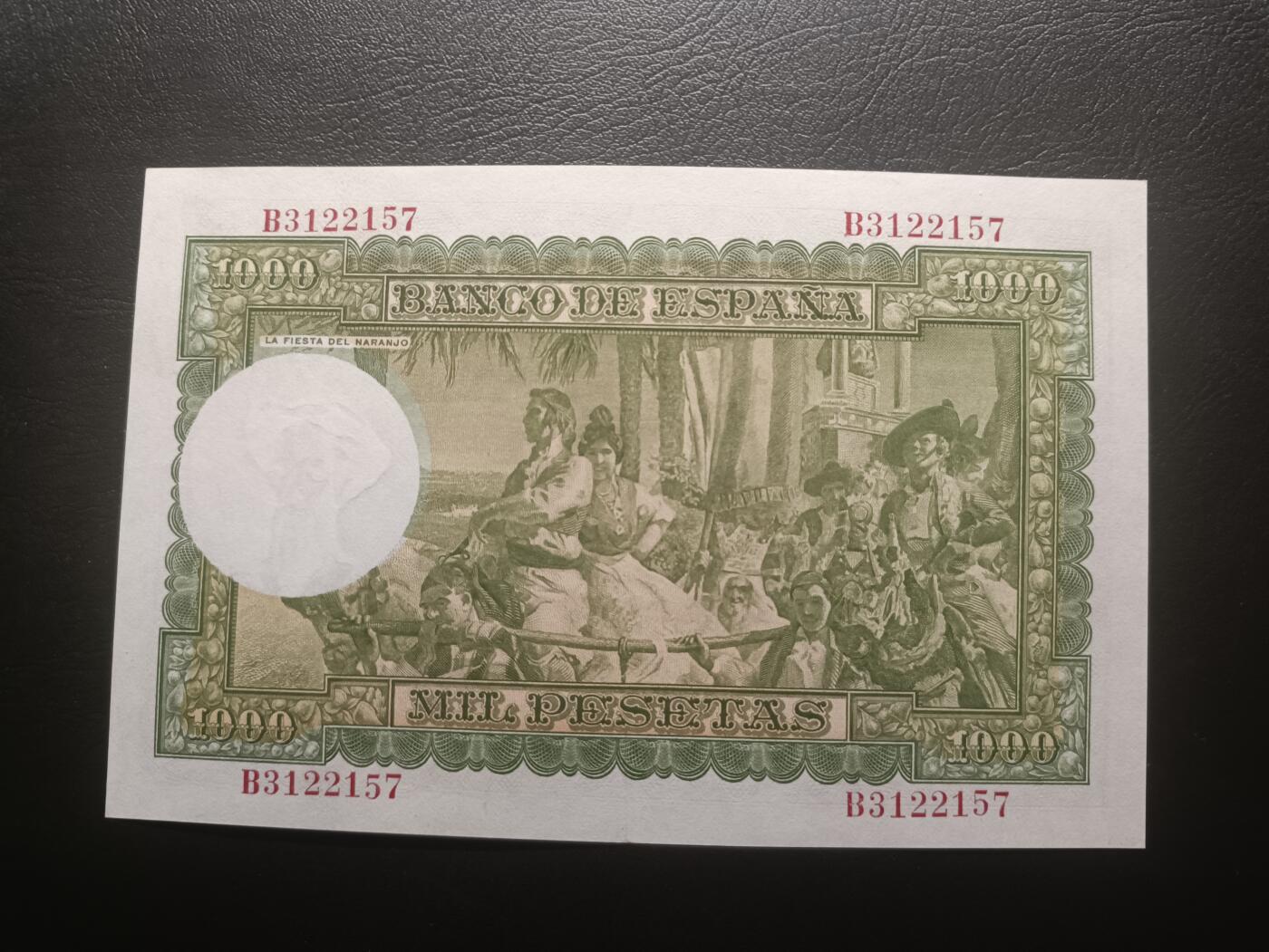 2026一月第三期，总213期 西班牙1951版1000比塞塔UNC-，画家华金和他的画作《巴伦西亚的婚礼》，少见早期大方块品种