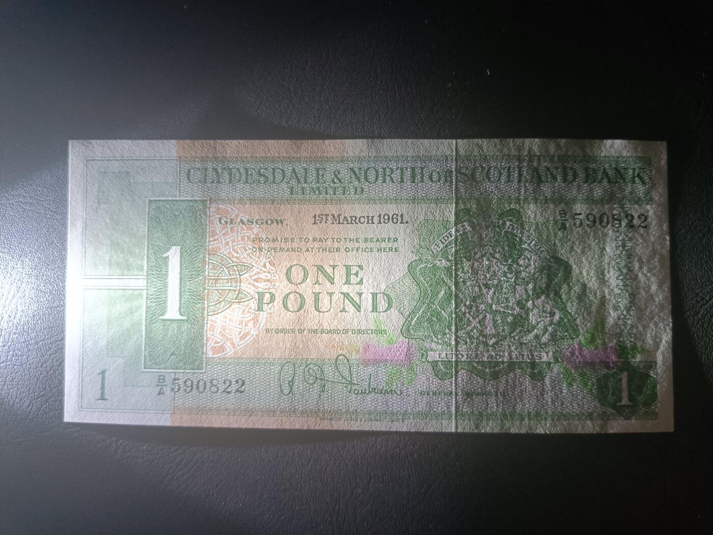 2026一月第三期，总213期 苏格兰克莱斯戴勒和北方银行1961年1镑UNC无47，稀有的两家银行短暂联合发钞时期产物，之后北方银行并入克莱斯戴勒银行