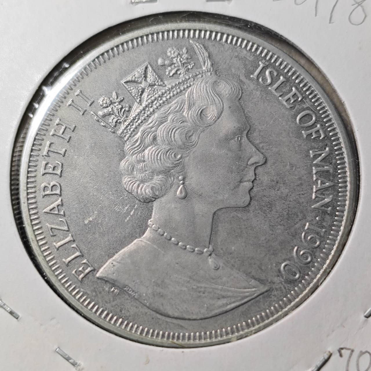 KK钱币收藏小铺  第400期  百期特拍（四拍之四）2月预留时间 周末发货  1990马恩岛1克朗纪念币 丘吉尔