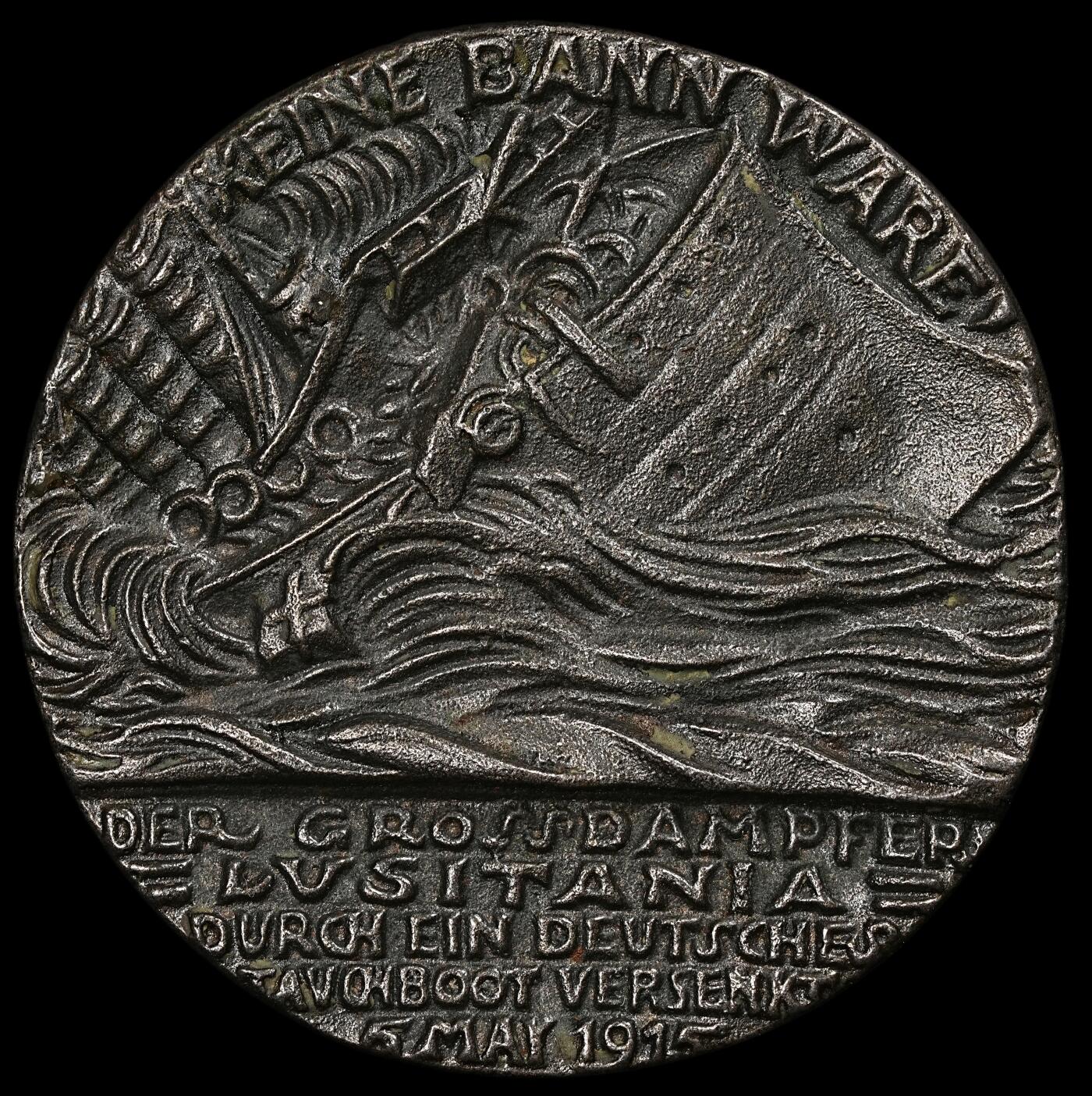 修遠堂世界钱币第101期 1915年卢西塔尼亚号沉没事件纪念铁章 卡尔・歌茨作品，55.00mm，60.59g