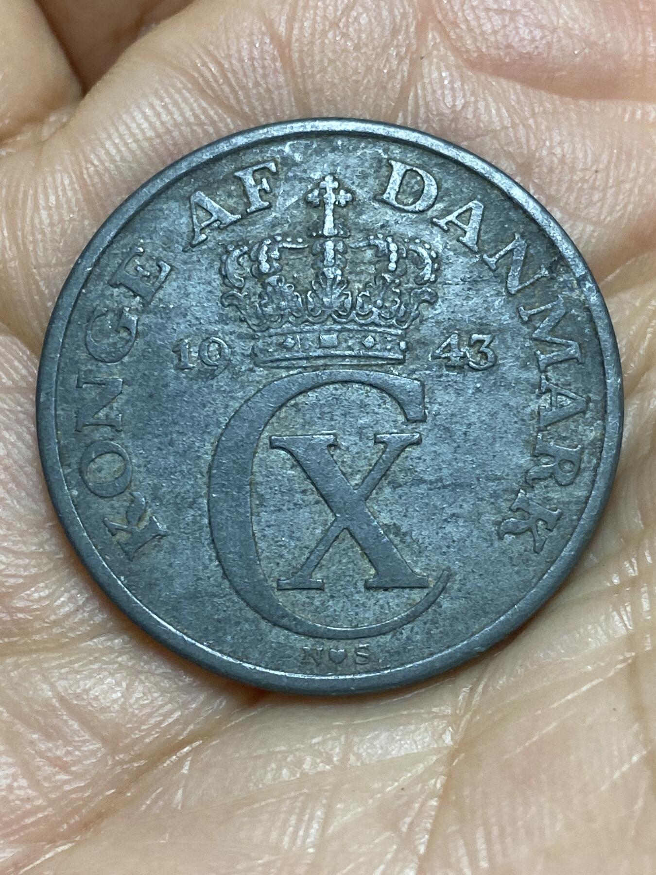 2026年第九场(总第一百七十八场）外国好品散币场(免佣金) 丹麦🇩🇰1943年5欧尔(克里斯蒂安十世第八版，二战德国占领时期，N; S版)