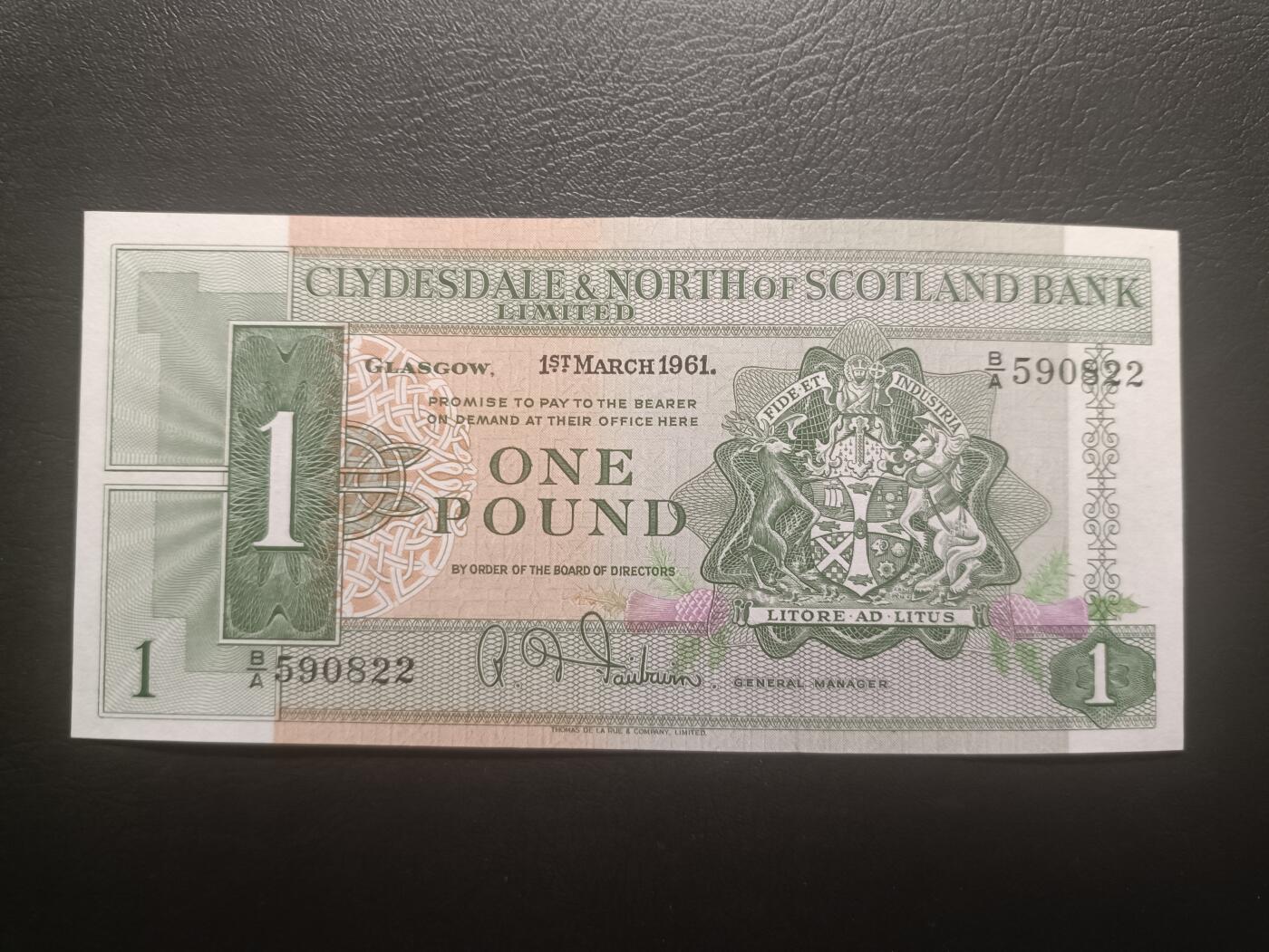 2026一月第三期，总213期 苏格兰克莱斯戴勒和北方银行1961年1镑UNC无47，稀有的两家银行短暂联合发钞时期产物，之后北方银行并入克莱斯戴勒银行