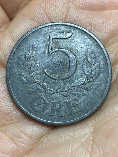 2026年第九场(总第一百七十八场）外国好品散币场(免佣金) - 丹麦🇩🇰1943年5欧尔(克里斯蒂安十世第八版，二战德国占领时期，N; S版)