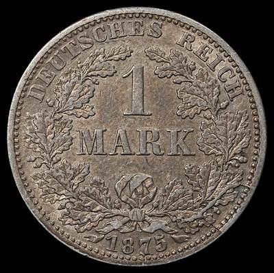 修遠堂世界钱币第101期 - 1875年德国1马克银币 A厂铭，5.51g，含银90%