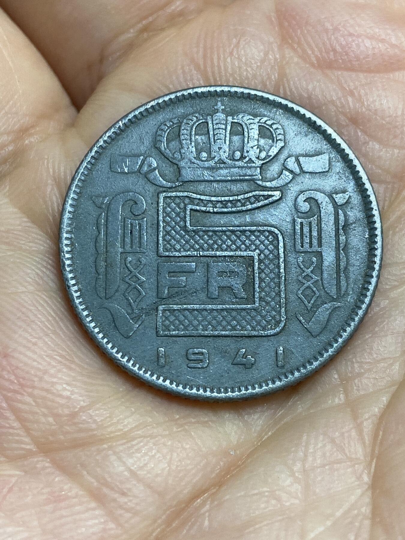 2026年第九场(总第一百七十八场）外国好品散币场(免佣金) 比利时🇧🇪1941年5法郎(利奥波德三世，荷语版)