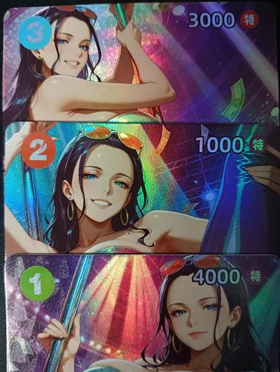 花开卡拍第61期（3月7号周六截拍，品控勿拍!!!拍品不寄存，运费5元（新疆需补运费差价或顺丰到付），自制卡难免瑕疵，可能存在轻微撞角爆边等出厂瑕疵，品控介意勿拍！） - 皇帝新衣 op妮可罗宾钢管舞小套 3张折光彩闪