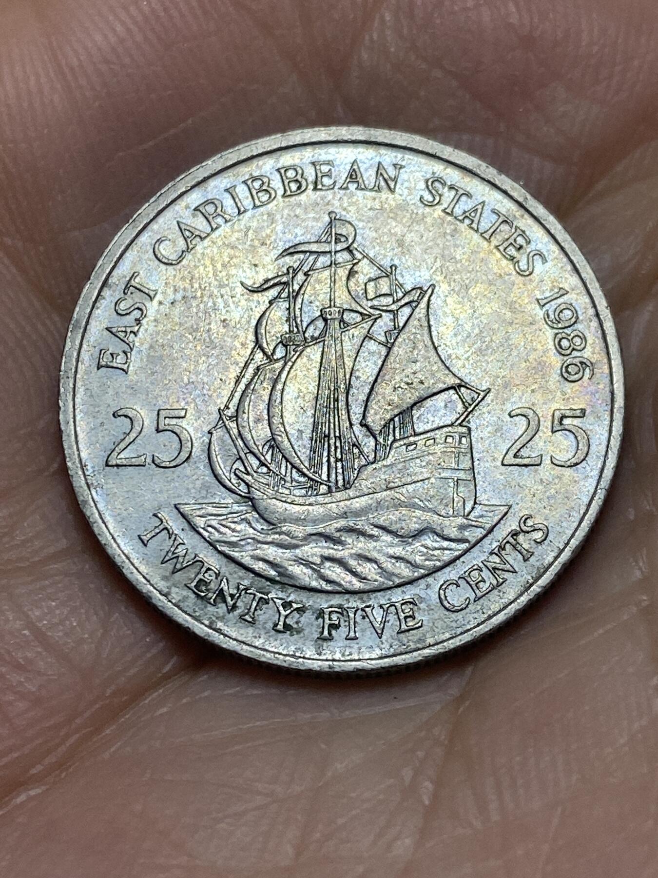 2026年第九场(总第一百七十八场）外国好品散币场(免佣金) 东加勒比1986年25分(伊丽莎白二世中年花冠)