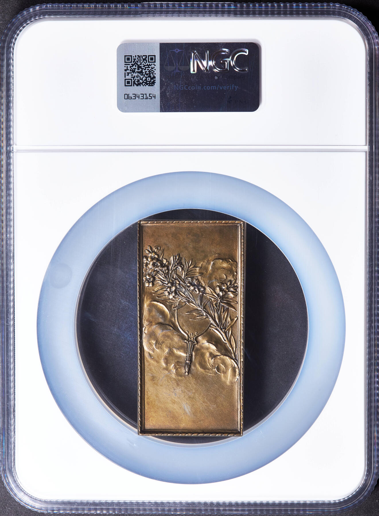 【俄甄集藏】“万象更新、马呈祥瑞”迎新春俄甄精品场-2026年(047)01-21 星期三 晚 19:30 全场包邮 法国1900年罗蒂名作“盥洗室”新艺术运动方形大铜章，NGC MS63，名誉品种，法兰西章牌之友协会第4号作品，丰饶角铭，尺寸：69mm×34mm，设计精美