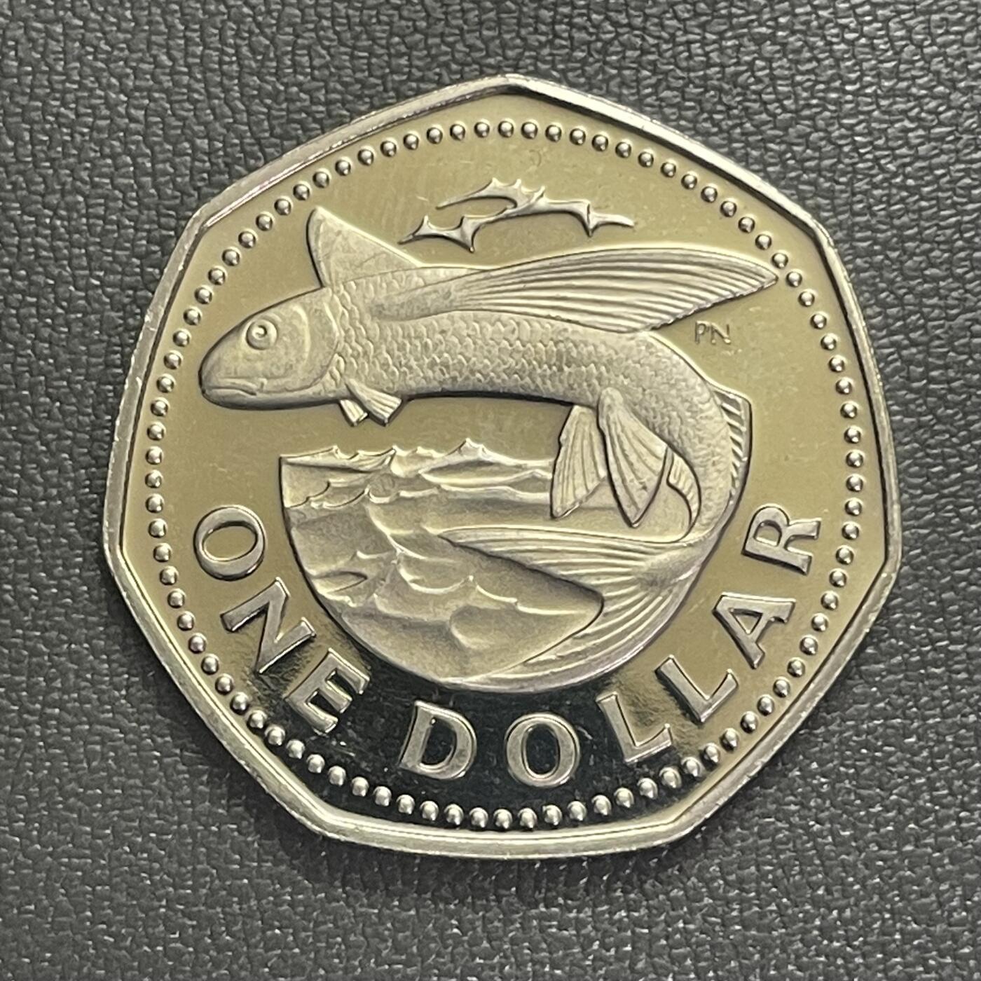 回流0120 巴巴多斯1974年1元飞鱼精制七边形纪念币